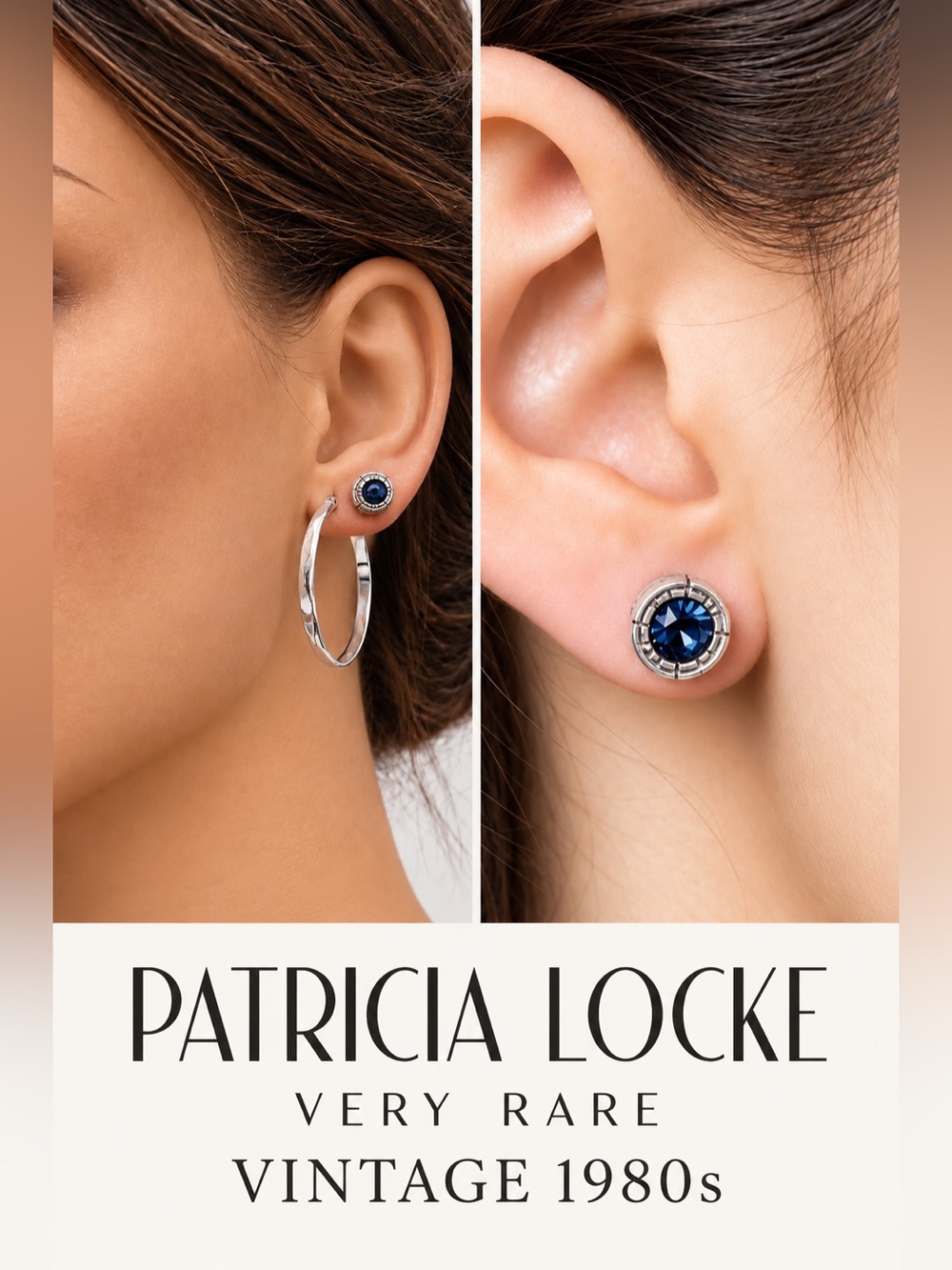 Patricia Locke VERY RARE 80’s Blue Jean Crystal VINTAGE Stud Earrings Collector